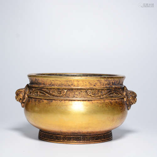 CHINESE GILT BRONZE FOOLION CENSER