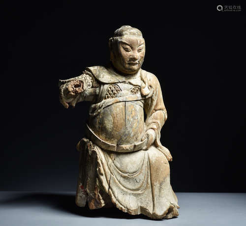 CHINESE WOOD CARVED WARRIOR FIGURINE