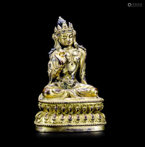 CHINESE GILT BRONZE SEATED TARA