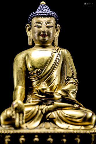 CHINESE GILT BRONZE SEATED SHAKYAMUNI