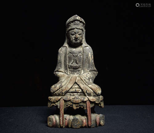 CHINESE WOOD CARVED SEATED GUANYIN