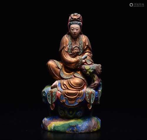 CHINESE LACQUER WOOD SEATED GUANYIN