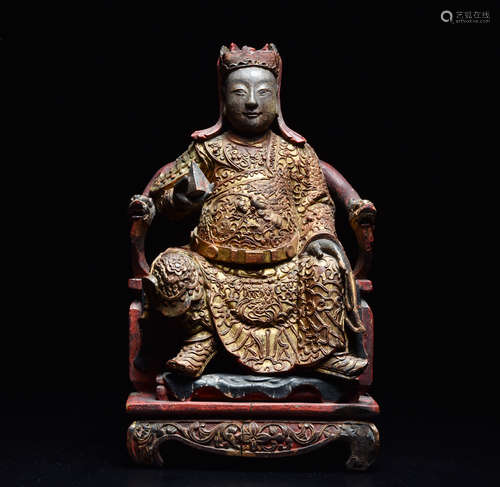 CHINESE LACQUER WOOD SEATED IMMORTAL