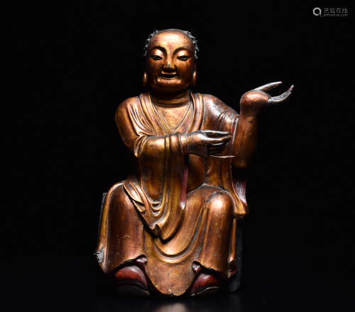 CHINESE LACQUER WOOD FIGURE OF LOHAN