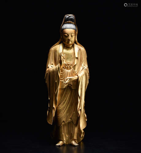 CHINESE GILT WOOD STANDING GUANYIN