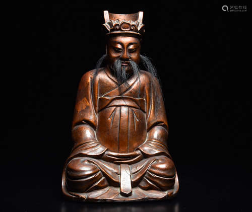 CHINESE WOOD CARVED SEATED IMMORTAL