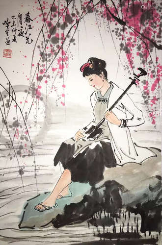 CHINESE INK AND COLOR FIGURINE PAINTING