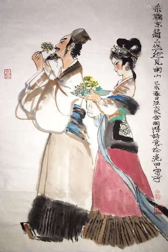 CHINESE INK AND COLOR FIGURINE PAINTING