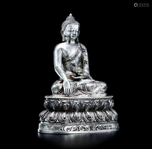 CHINESE SILVER SEATED SHAKYAMUNI