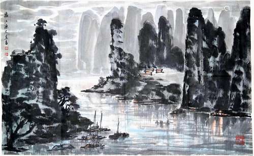 CHINESE INK AND COLOR LANDSCAPE PAINTING