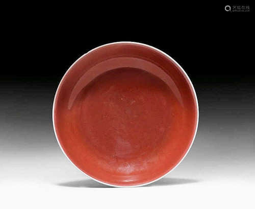 CHINESE OX BLOOD PORCELAIN PLATE, YONGZHENG MARK