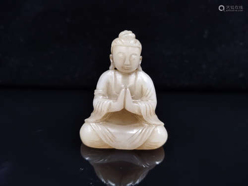 CHINESE WHITE JADE SEATED BUDDHA