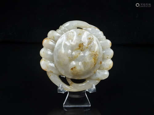 CHINESE CELADON GLAZED CARVED PENDANT