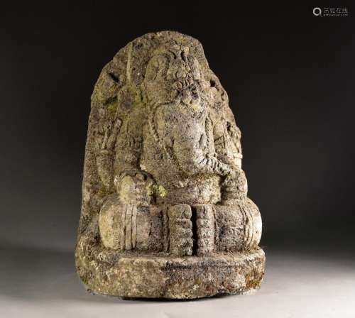 印度--19世纪雕刻的花岗岩GaneshH.高42厘米地衣