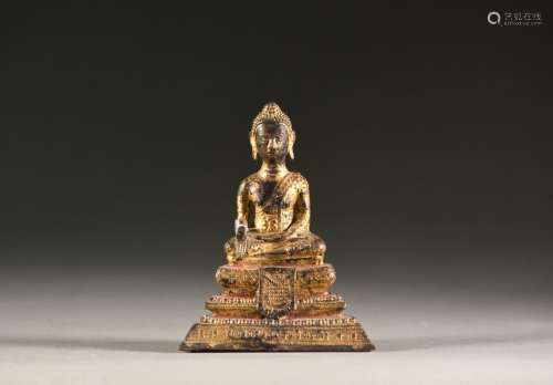 缅甸----约1900年鎏金铜佛H.14厘米高事故、短缺