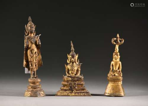 泰国-20世纪泰国三世佛金铜牌H.12、13和17.5厘米失踪
