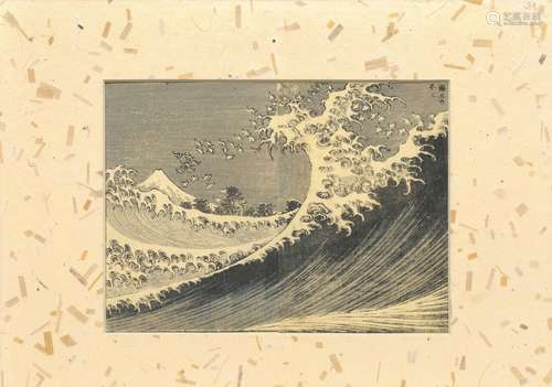 霍克赛(1760-1849)波浪19世纪末的二联画，装裱在纸上。瞄准镜尺寸：18 x 24.5厘米