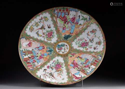 中国, 广州 - 19世纪多色瓷金圆盘D. 38厘米