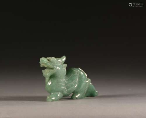中国--约1900年唐代麒麟玉石小雕长9厘米