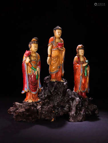 CHINESE POLYCHROME SOAPSTONE BUDDHA