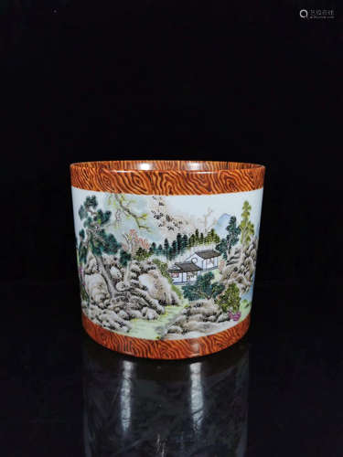 CHINESE FAMILLE ROSE PORCELAIN BRUSH POT