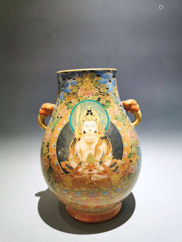 CHINESE FAMILLE ROSE BUDDHA PORCELAIN VASE