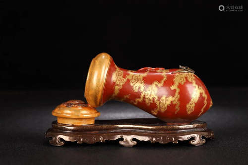 CHINESE GILT CORAL GLAZED PORCELAIN VASE