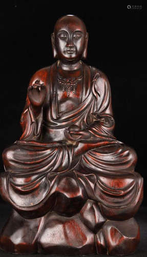 CHINESE HARDWOOD CARVED BUDDHA