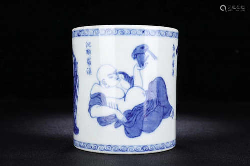 CHINESE BLUE WHITE PORCELAIN BRUSH POT