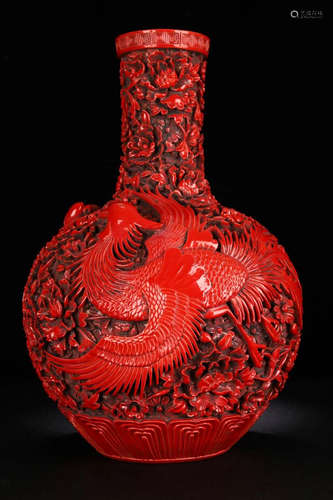 CHINESE CINNABAR LACQUER BOTTLE VASE