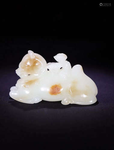 CHINESE WHITE JADE CARVED MAN RIDING CAMEL