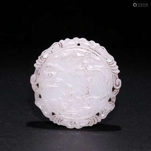 CHINESE WHITE JADE PLAQUE PENDANT