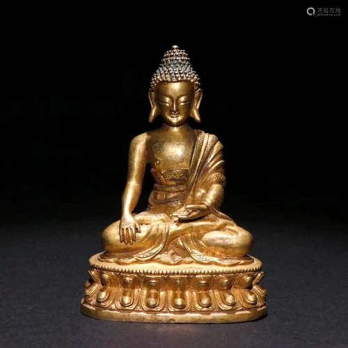 CHINESE GILT BRONZE SEATED SHAKYAMUNI