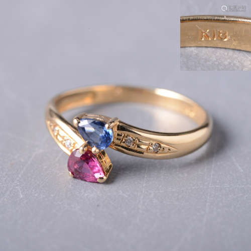 k18藍紅寶石鑲鑽戒指