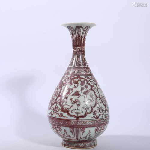 Yuan Dynasty glaze red lotus pond mandarin duck pattern jade pot spring bottle