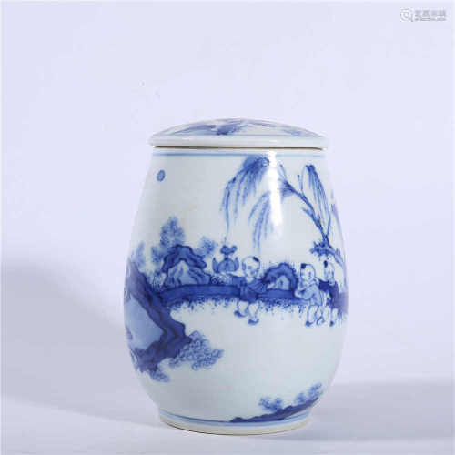 Qing Dynasty blue and white characters story can