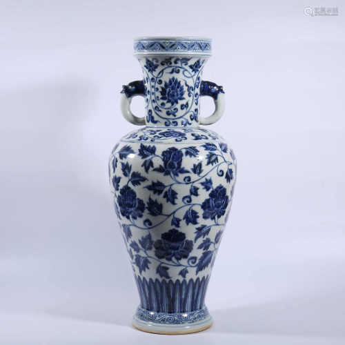 Blue and white lotus ear vase of Yuan Dynasty
