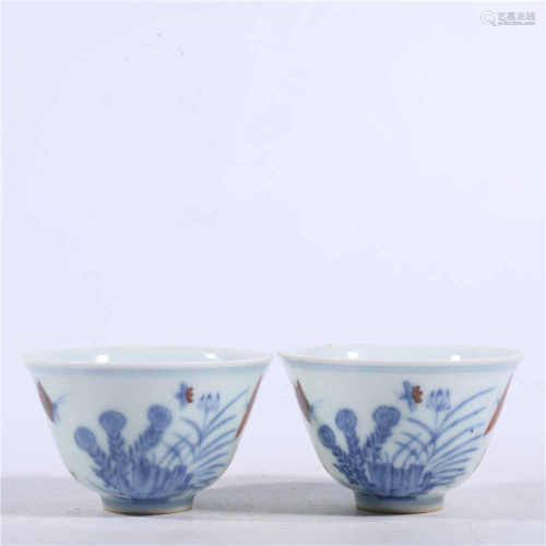A pair of famille rose cups in Chenghua of Ming Dynasty