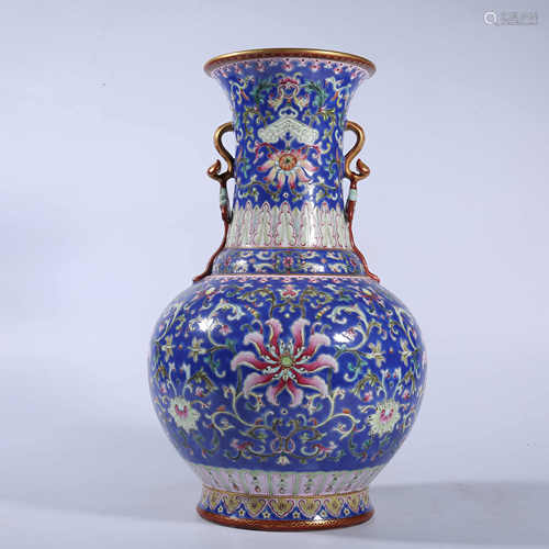 Qing Dynasty Qianlong pastel vase with two ears