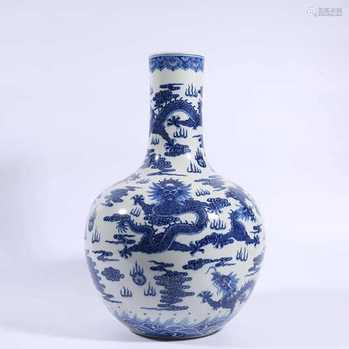 Qing Dynasty Qianlong blue and white dragon vase