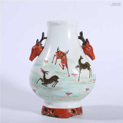 Qing Dynasty Qianlong pastel deer head bottle