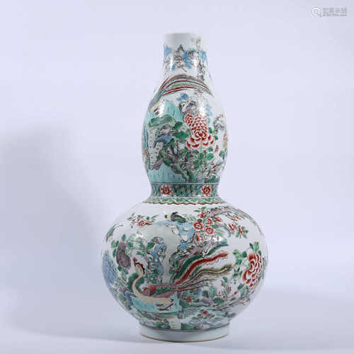 Qing Dynasty Kangxi pink Phoenix gourd bottle