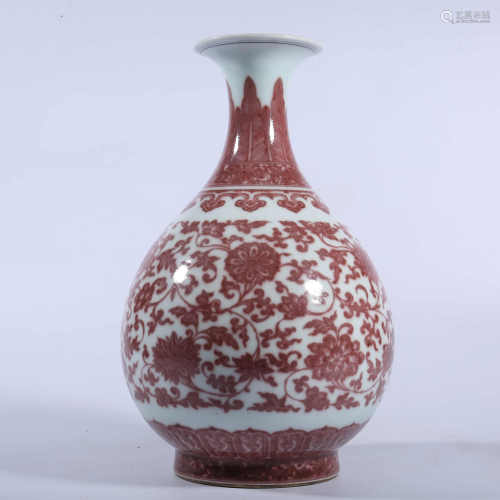 Qing Dynasty Qianlong glaze red lotus pattern jade pot spring bottle