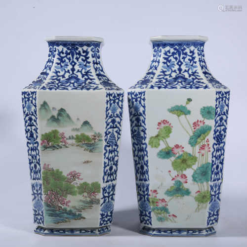 A pair of pastel square bottles in Qianlong of Qing Dynasty