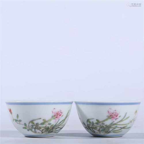 A pair of famille rose flower bowl in Qing Dynasty