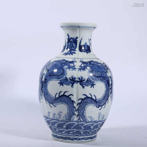 Qing Dynasty Qianlong blue and white dragon vase