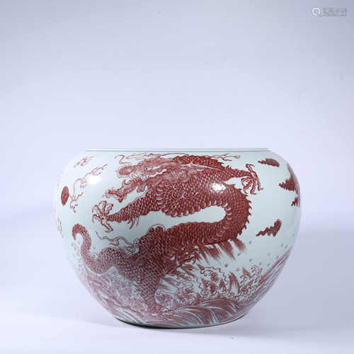 Glazed red dragon shaped VAT in Qing Dynasty