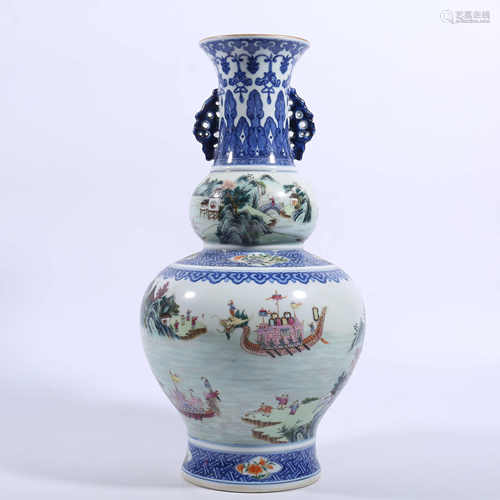 Qing Dynasty Qianlong pastel vase with two ears