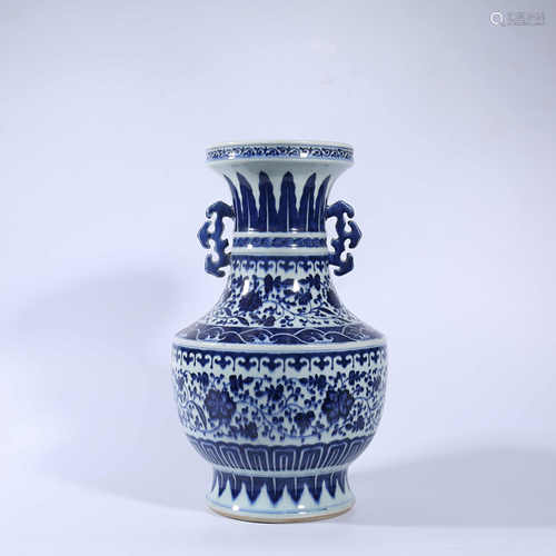 Qing Dynasty blue and white vase with lotus pattern