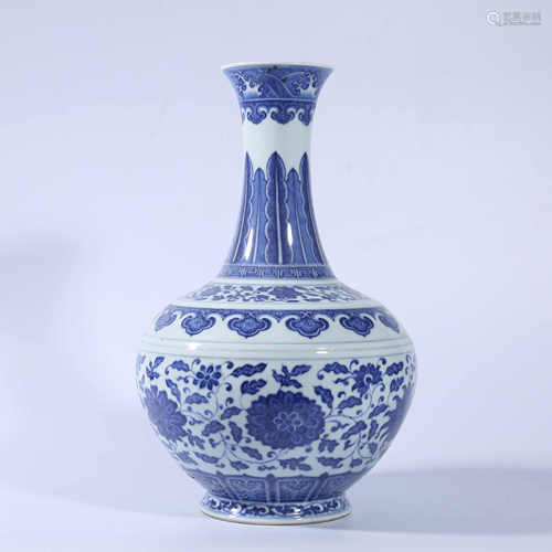 Qing Dynasty Qianlong blue and white lotus vase